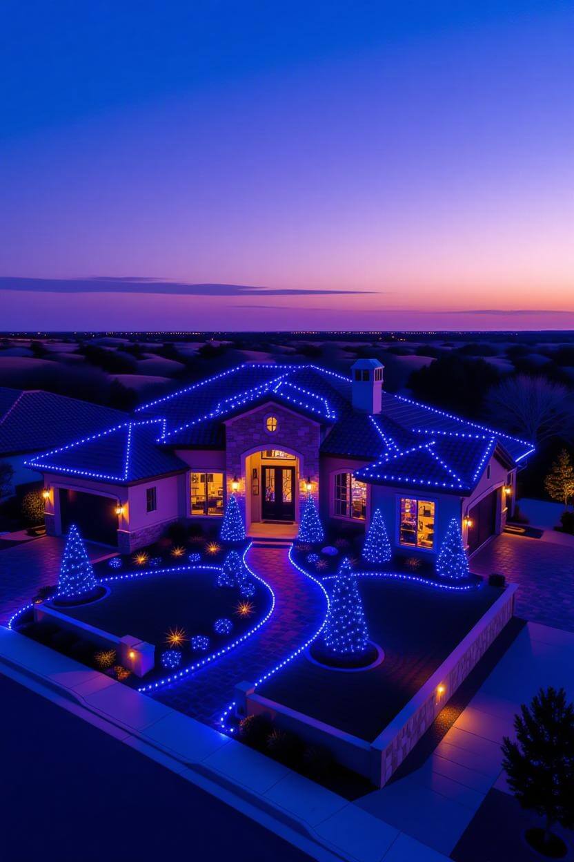 Professional Christmas light installation in The Woodlands TX - Festive home display by Thriving Oasis Landscaping